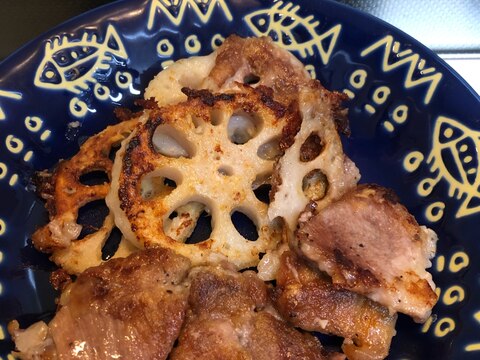 豚肉の焼き揚げとシャキシャキ蓮根のソテー^_^